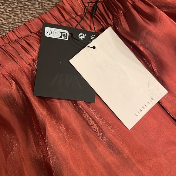❣️NWT Zara red shiny straight leg pants sheer lingerie vacation flowy small - Picture 5 of 14